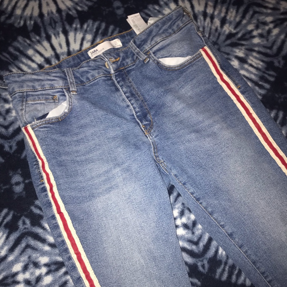 ZARA RED STRIPED JEANS